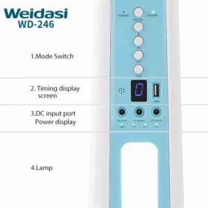 پنکه شارژی برقی ایستاده 16 اینچ پنج پره چند کاره ویداسی پاور بانک مدل WEIDASI WD-246