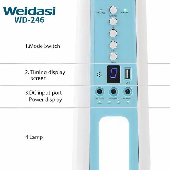 پنکه شارژی برقی ایستاده 16 اینچ پنج پره چند کاره ویداسی پاور بانک مدل WEIDASI WD-246 - Image 2