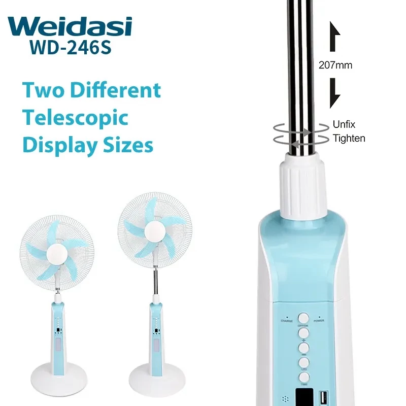 پنکه شارژی برقی ایستاده 16 اینچ پنج پره چند کاره ویداسی پاور بانک مدل WEIDASI WD-246 - Image 9