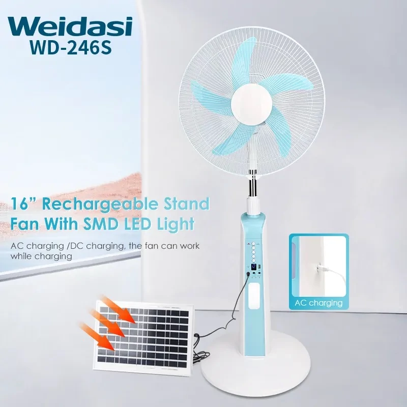 پنکه شارژی برقی ایستاده 16 اینچ پنج پره چند کاره ویداسی پاور بانک مدل WEIDASI WD-246 - Image 6